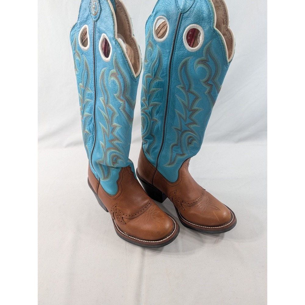 Tony Lama® Ladies' Emmaline Tan & Turquoise Buckaroo Round Toe Womens Boot 6B